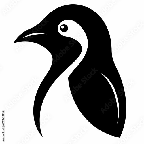 Penguin head vector silhouette side view logo style black on a white background