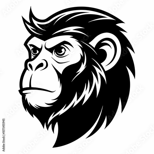 Monkey head vector silhouette side view logo style black on a white background