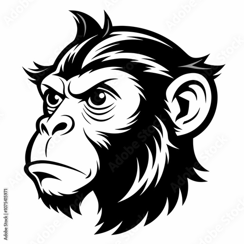 Monkey head vector silhouette side view logo style black on a white background