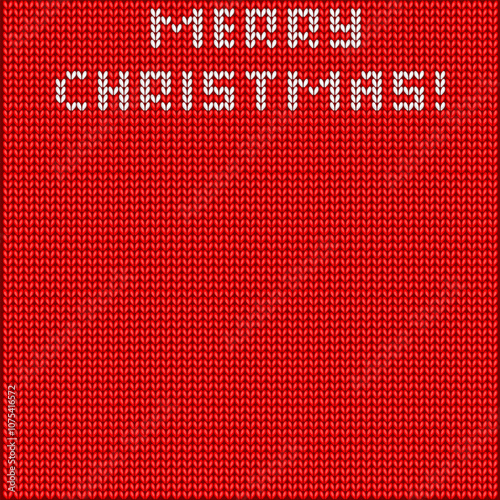  Red knitted background with marry Christmas. For Winter and Christmas design	
