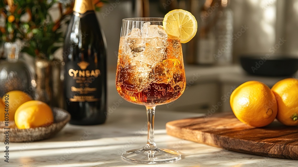 Obraz premium Cynar spritz with cynar and prosecco cocktail