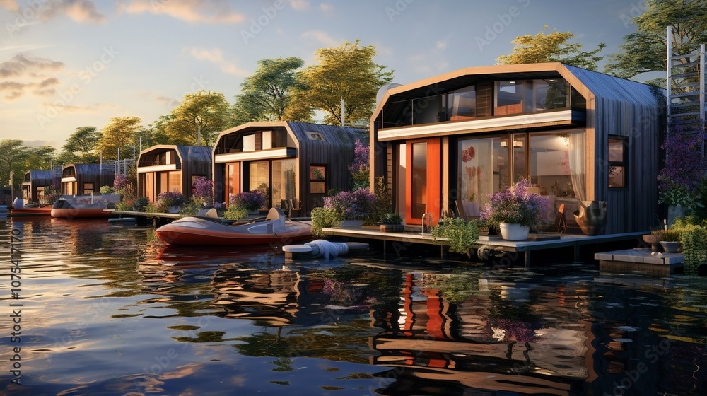 A photo of Houseboat Homes Harmonizing with the river A photo of Houseboat Homes Harmonizing with the river