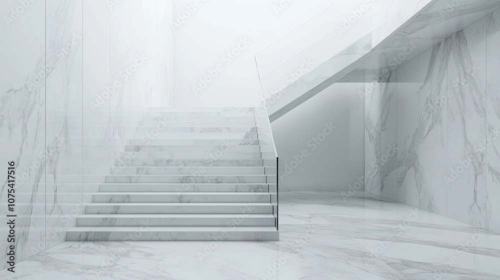 Obraz premium A white staircase is shown in a large room with a white wall