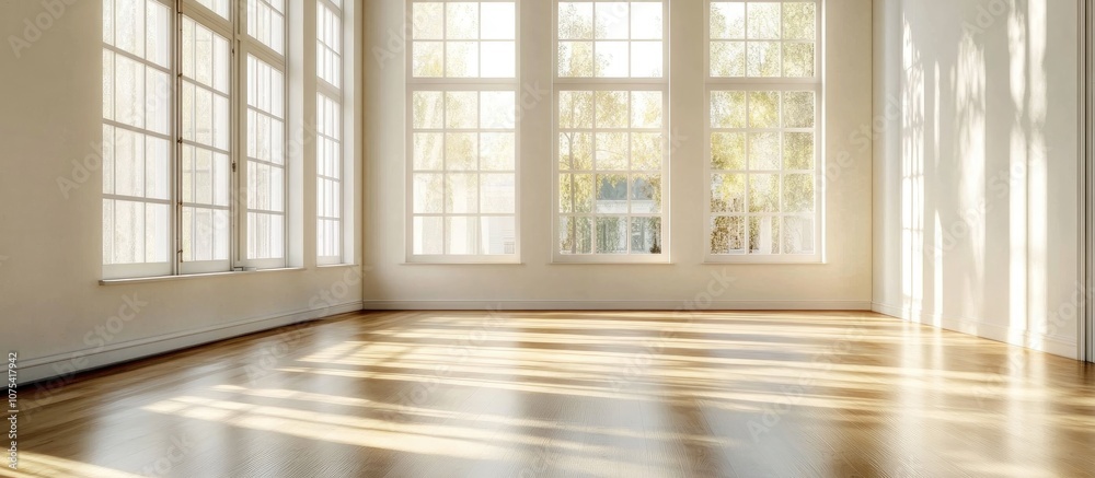 Fototapeta premium Bright and clean empty apartment featuring packed new furniture ideal for showcasing modern living spaces