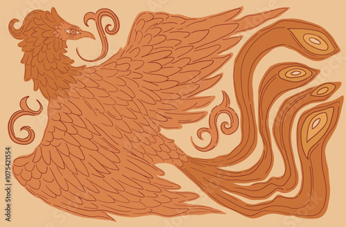 abstract illustration of mythological bird phoenix in medieval style, fantasy, mythology	