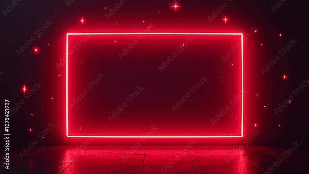Obraz premium Futuristic neon frame with glowing red lights in a dark room