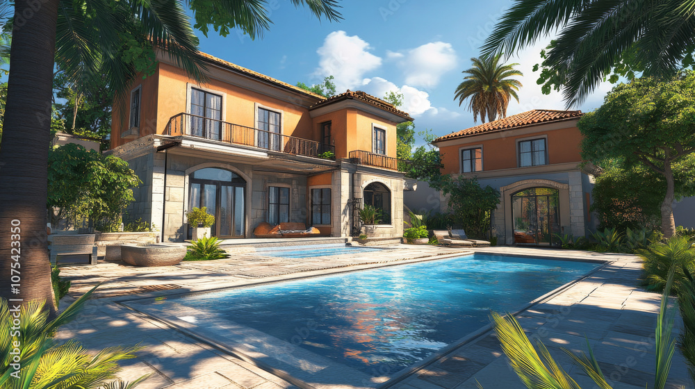 Fototapeta premium A luxurious villa with a pool and modern architecture