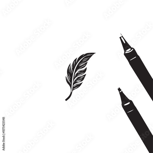 Quill In cartoon, hand-drawn flat style. image for social media, websites and UI. Isolated 2D vector design in logo, icon, sketch style, simple line vector, single color. AI Generative Art.