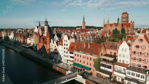 Aerial view of Gdansk old town with Motlawa river in Poland