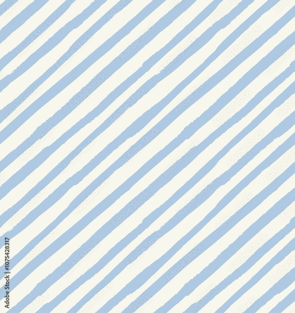 All over vector seamless repeat pattern with skinny bias diagonal baby blue and white hand drawn stripe. Versatile baby and everyday backdrop in soft colors.