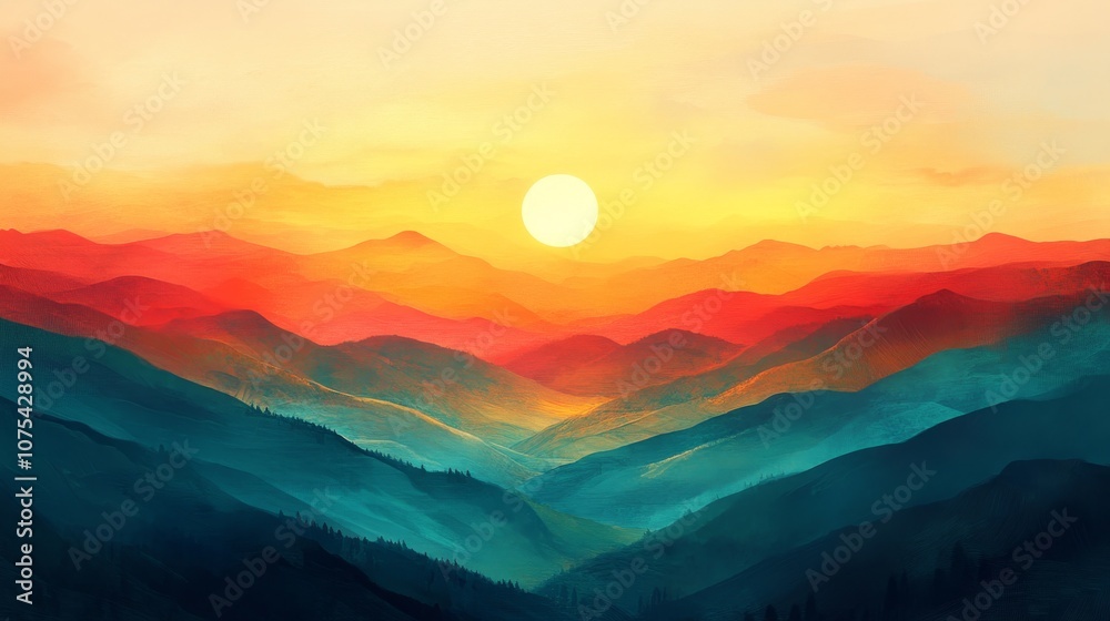 Fototapeta premium A Colorful Sunset Over a Mountain Range