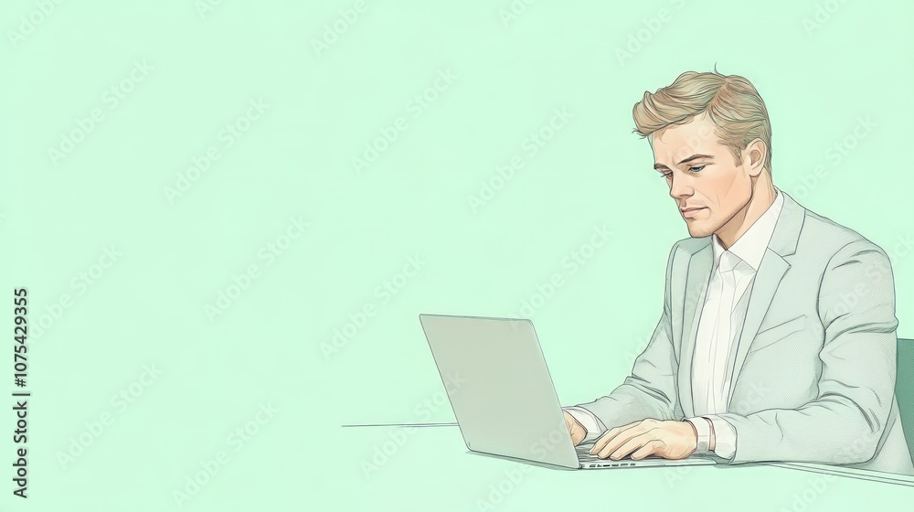 A Man Focused on His Work, Concentrating on a Laptop A Man Focused on His Work, Concentrating on a Laptop