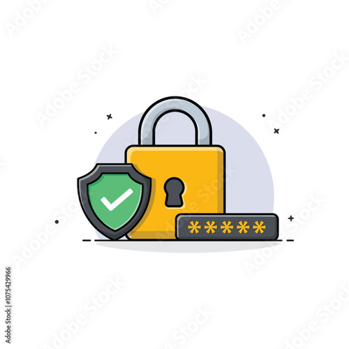 Lock with Shield Vector Illustration. Strong Security Concept Design