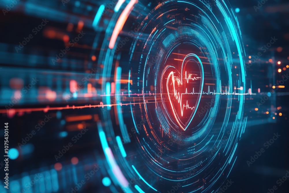 Fototapeta premium Blue Health Technology Background with Cardiogram Wave