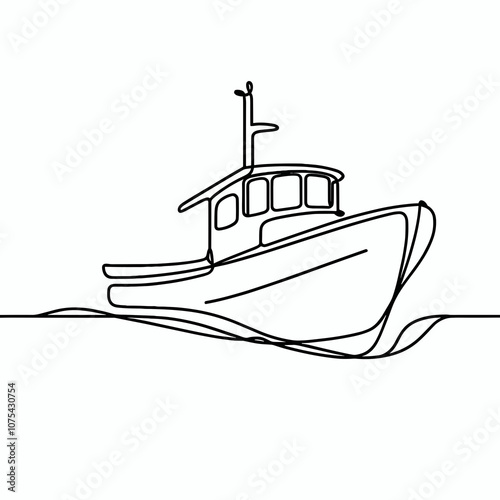 Fishing boat in abstract minimalist line art