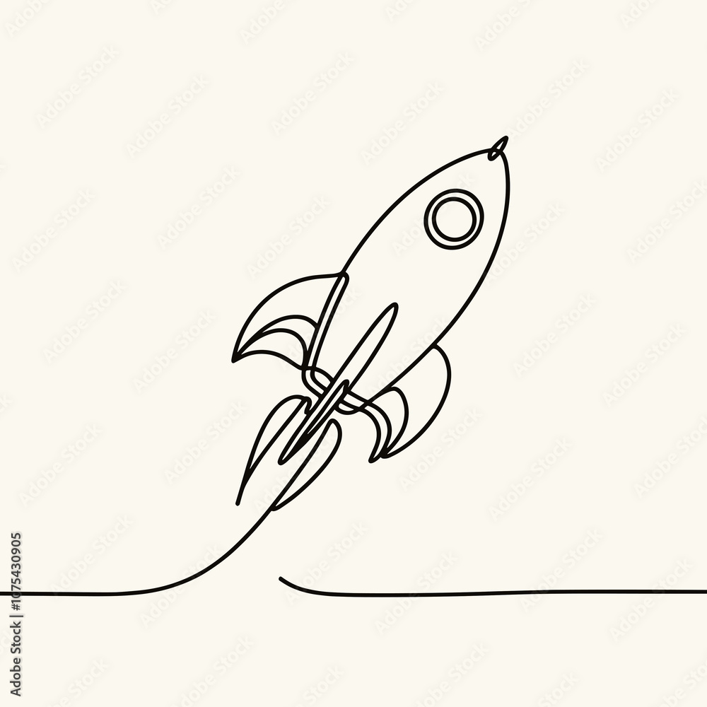 Fototapeta premium Rocket launching in minimalist line art style