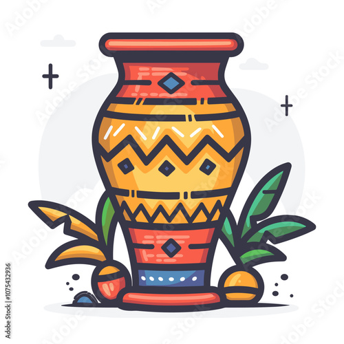 Decorative vase with geometric pattern. Vector illustration in cartoon style