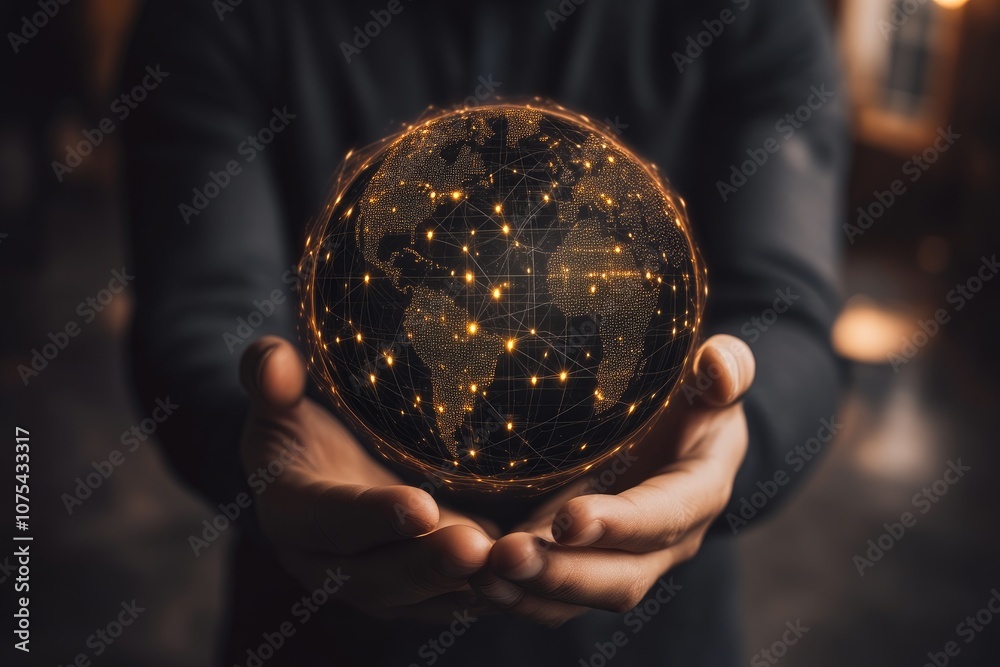 Fototapeta premium Businessman visualizing digital marketing and global e-commerce