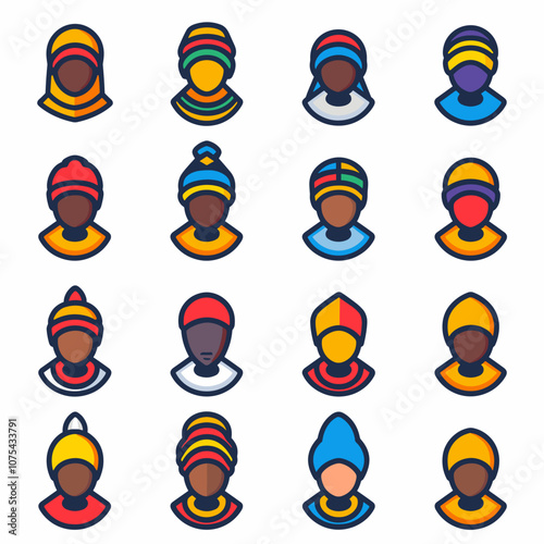 Set of colored people avatars in flat style. Vector illustratio