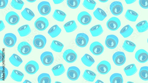 4K animated pattern of rolls moving from left to right. Sushi in a hand-drawn style creating a repeatable background. Horizontal video.