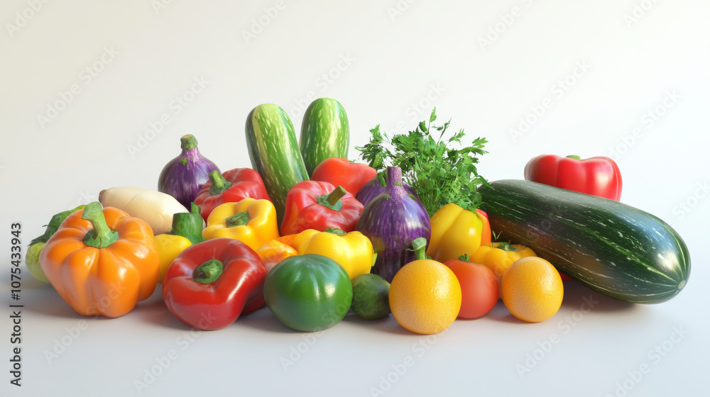 Colorful vegetables arranged artfully on a white backdrop Colorful vegetables arranged artfully on a white backdrop