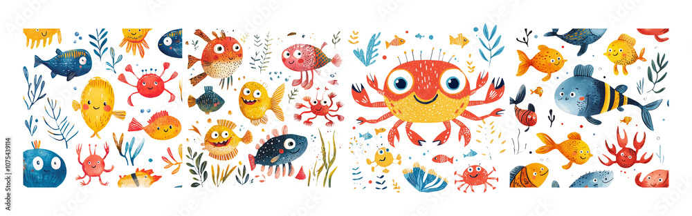 Fototapeta premium Colorful Underwater Sea Life Illustration for Kids