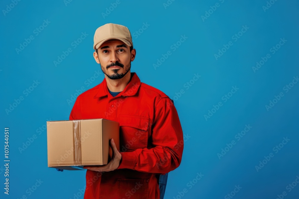 Clean Background with Courier Holding Boxes for Shipment Clean Background with Courier Holding Boxes for Shipment