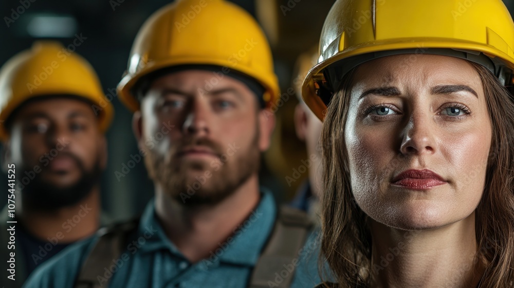 A Diverse Group of Construction Workers in Hard Hats Standing Confidently at a Job Site During the Day, Showcasing Teamwork and Professionalism in the Construction Industry A Diverse Group of Construction Workers in Hard Hats Standing Confidently at a Job Site During the Day, Showcasing Teamwork and Professionalism in the Construction Industry