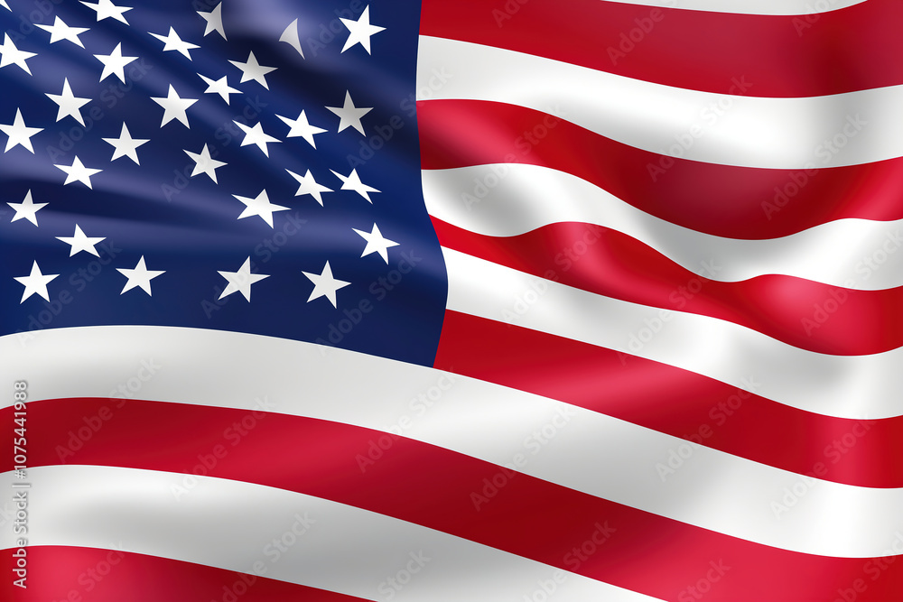 Fototapeta premium Waving American flag displaying vibrant stars and stripes on a breezy day, symbolizing national pride and unity. Generative AI