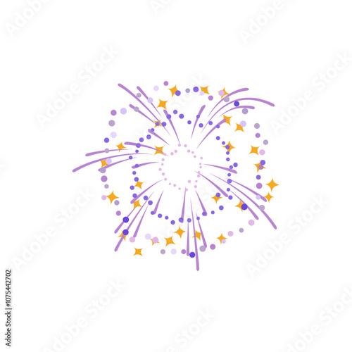 Vector of bright fireworks in the form of a scattering of yellow and purple sparks.