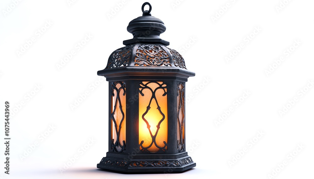 Classic outdoor lantern with warm glowing light, ornate design isolate white background Classic outdoor lantern with warm glowing light, ornate design isolate white background