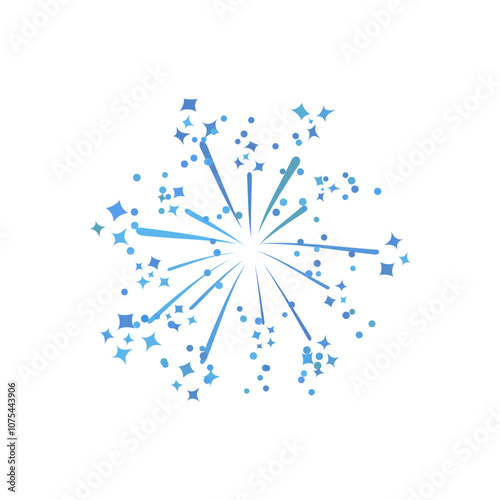 Vector of bright fireworks in the form of a scattering of blue stars and sparks