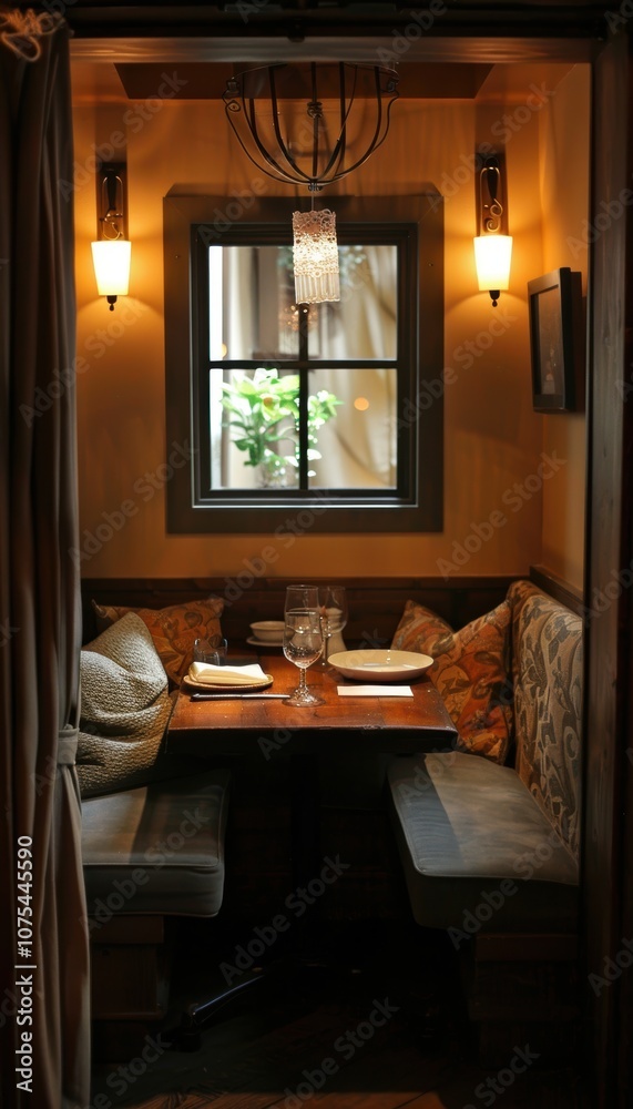 Cozy Dining Nook with Wooden Table and Warm Lighting for Inviting Meals Cozy Dining Nook with Wooden Table and Warm Lighting for Inviting Meals