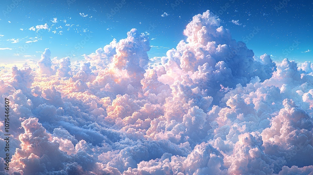 A serene view of fluffy clouds against a bright blue sky, evoking tranquility and wonder. A serene view of fluffy clouds against a bright blue sky, evoking tranquility and wonder.