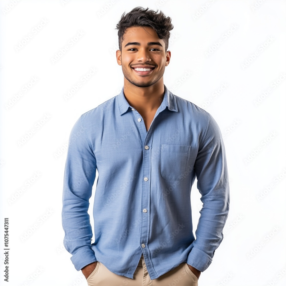man in shirt smiling on white background .Generative AI man in shirt smiling on white background .Generative AI
