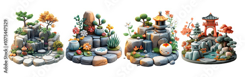 Tranquil Japanese Garden Scene with Water Features