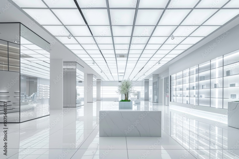 Modern interior of a minimalistic spacious retail store Modern interior of a minimalistic spacious retail store