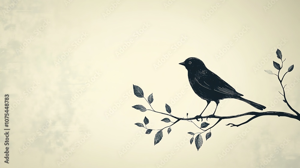 simple outline of a bird perched on a branch with clean, curved lines simple outline of a bird perched on a branch with clean, curved lines