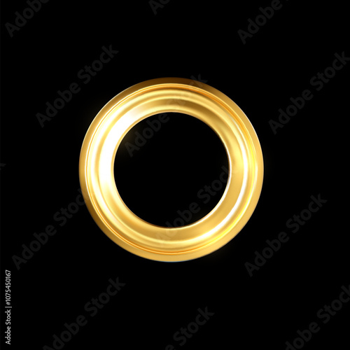 Vector icon with a shiny gold ring with luxurious radiance on a black background.