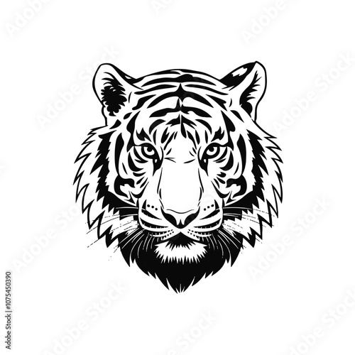 Tiger Face Black Line Drawing