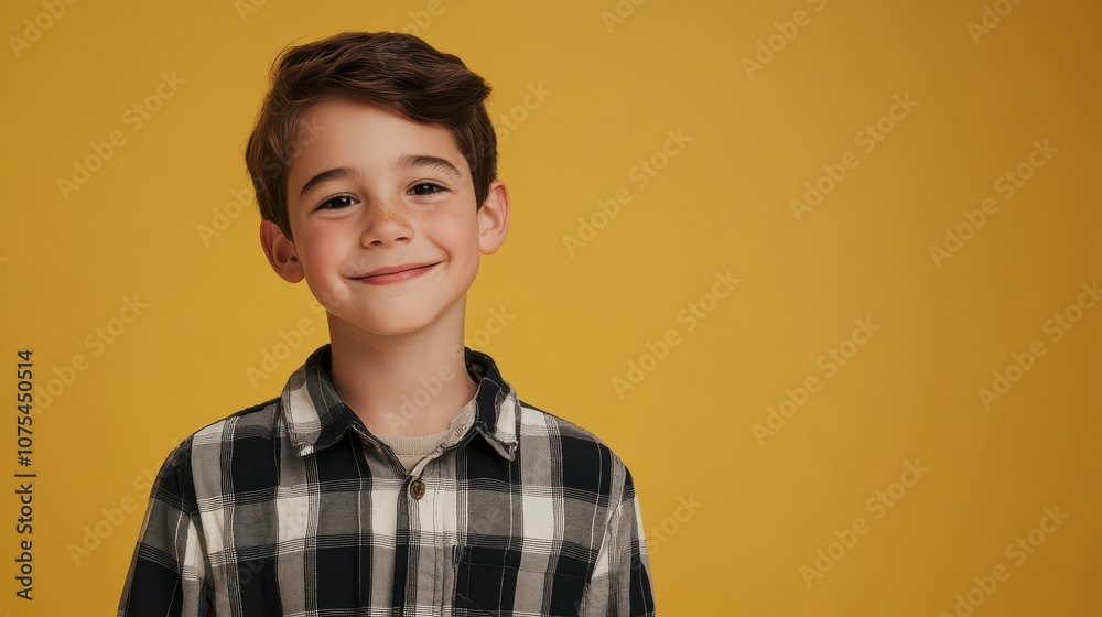 Cheerful Boy Smiling Against Yellow Background Cheerful Boy Smiling Against Yellow Background