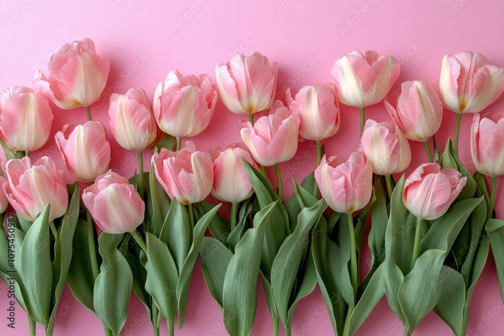 Beautiful Pink Tulips on Soft Pink Background Beautiful Pink Tulips on Soft Pink Background
