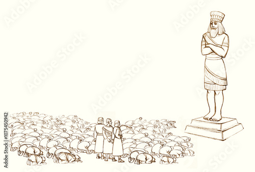Bild auf Leinwand Worship of the Babylonian idol. Pencil drawing