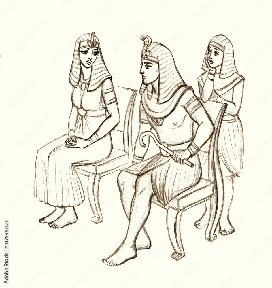 Obraz premium Pharaoh on the throne. Pencil drawing