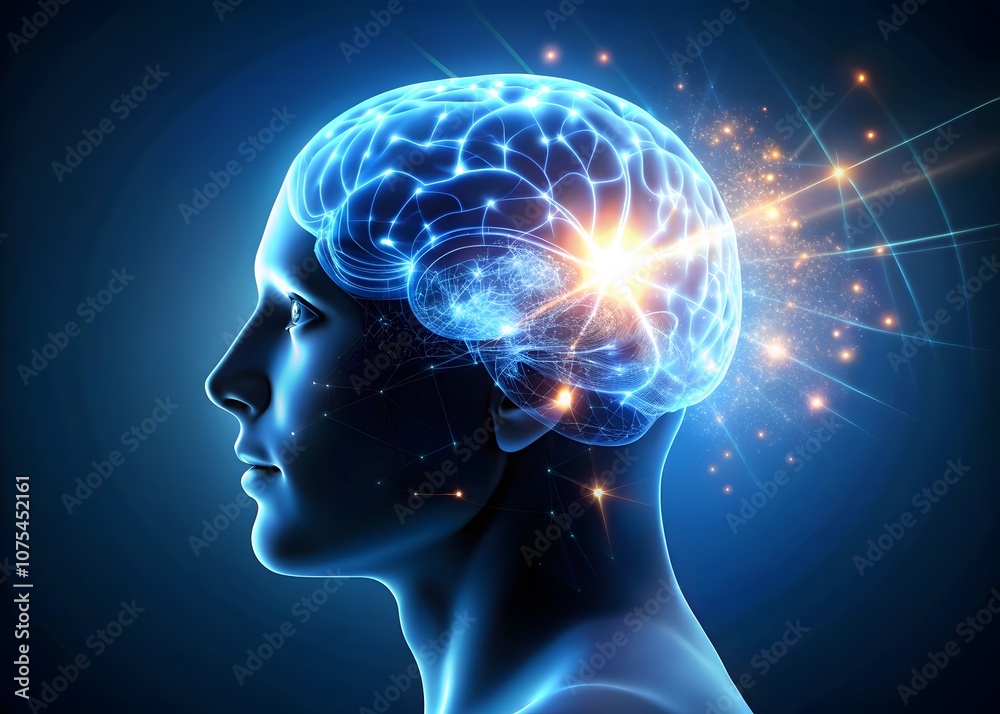 Obraz premium A human head with the brain abstract thought, and a background