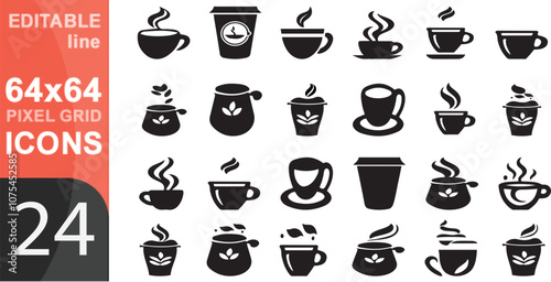 Coffee icon collection - vector outline illustration and silhouette