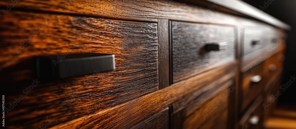 Close up of a rustic brown wooden kitchen facade showcasing intricate grain patterns and artisanal craftsmanship Close up of a rustic brown wooden kitchen facade showcasing intricate grain patterns and artisanal craftsmanship