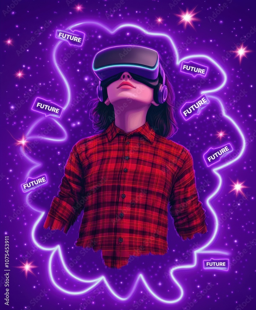 Young Person Experiencing Digital Art in VR Young Person Experiencing Digital Art in VR