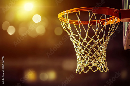 close up of basketball hoop over bright background with copy space