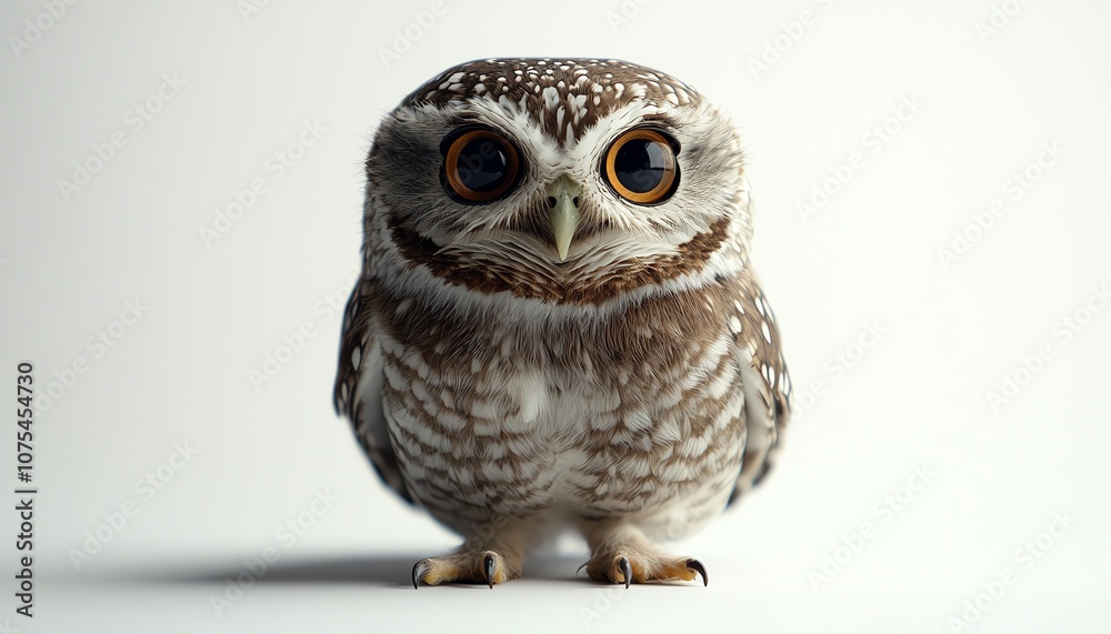 Naklejka premium wiselooking owl with large eyes, perched with wings folded neatly illustration isolate white background